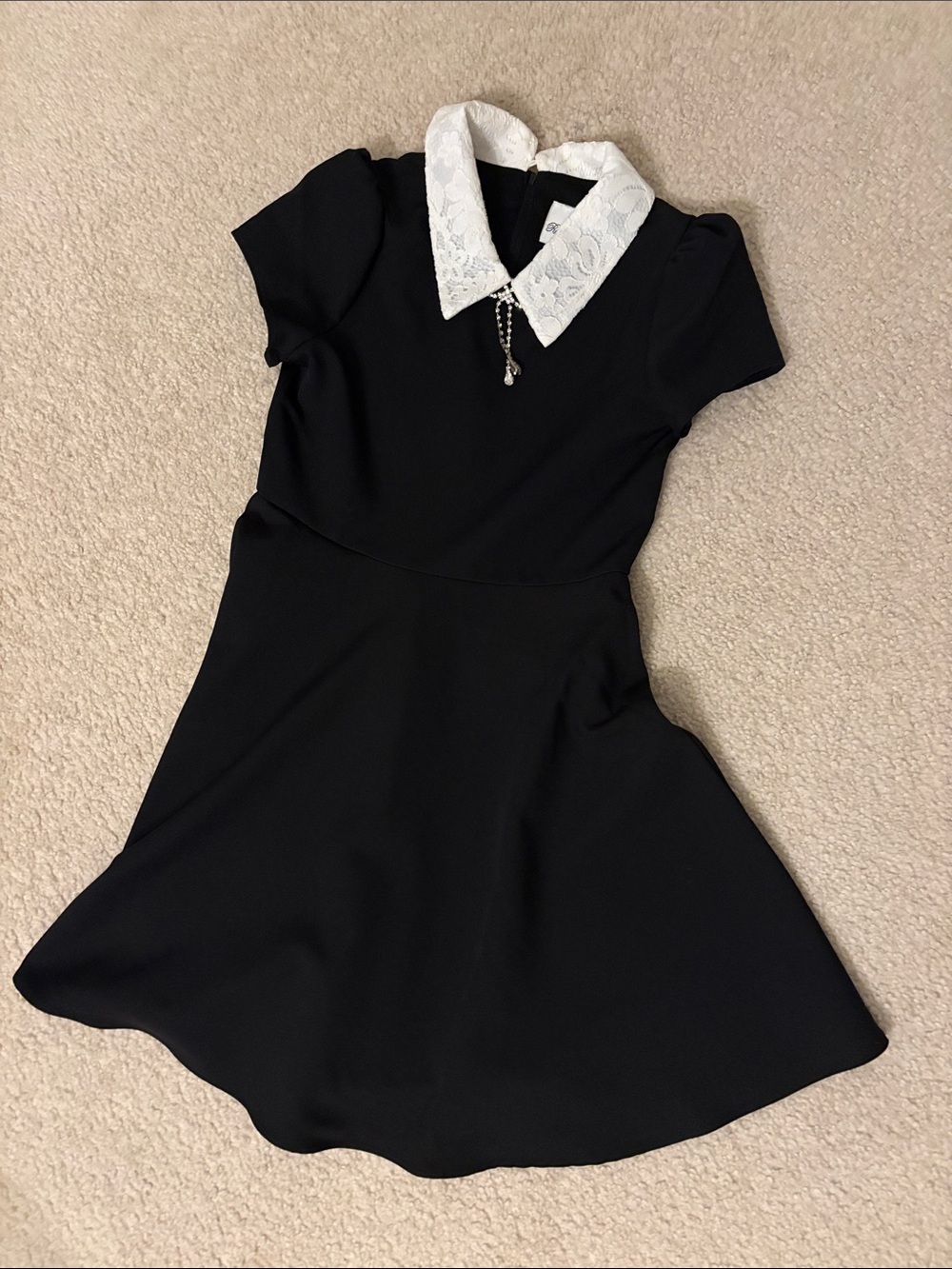 Rare Editions Black Dress with White Lace Collar